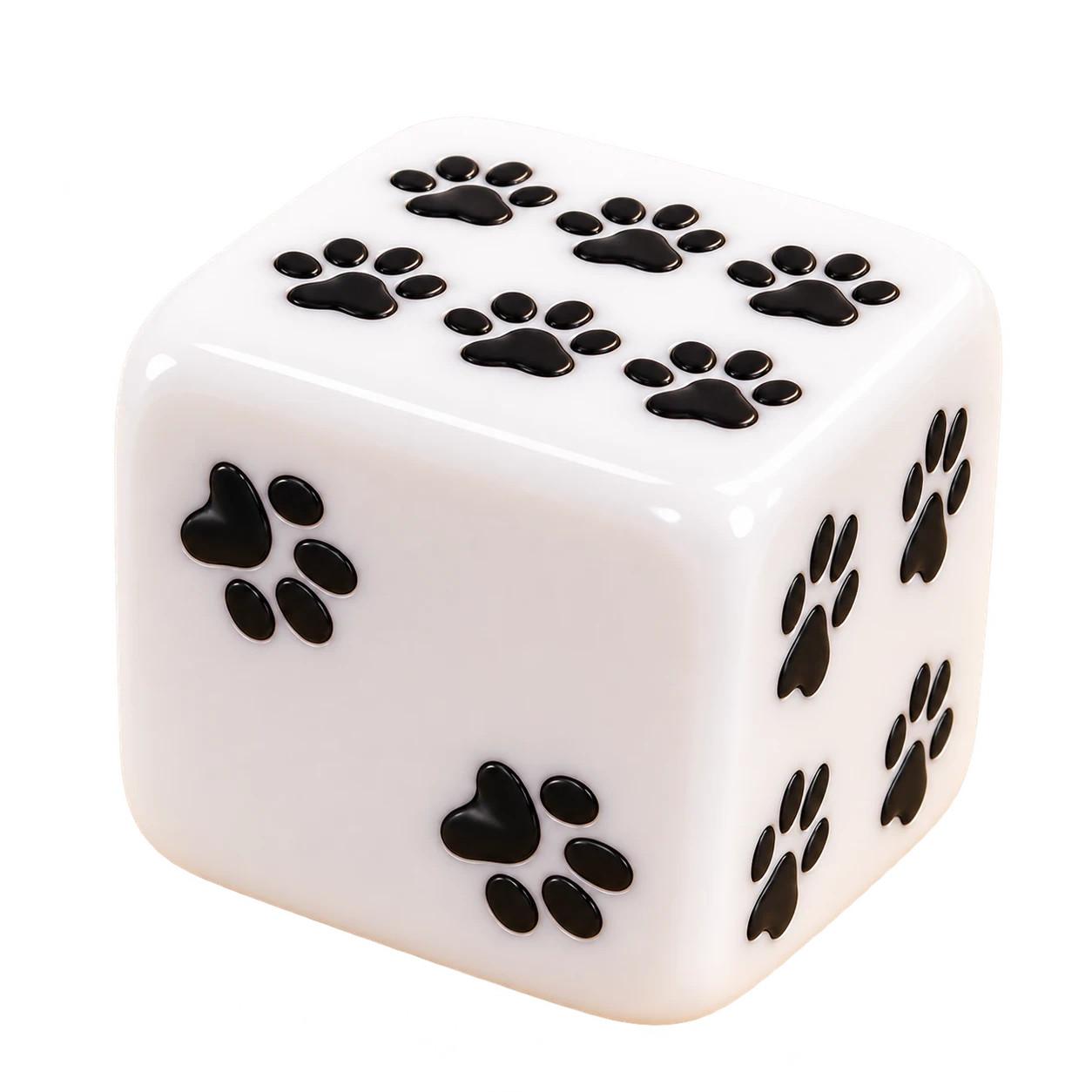 Dado blanco con huellas negras utilizado como referencia visual del juego